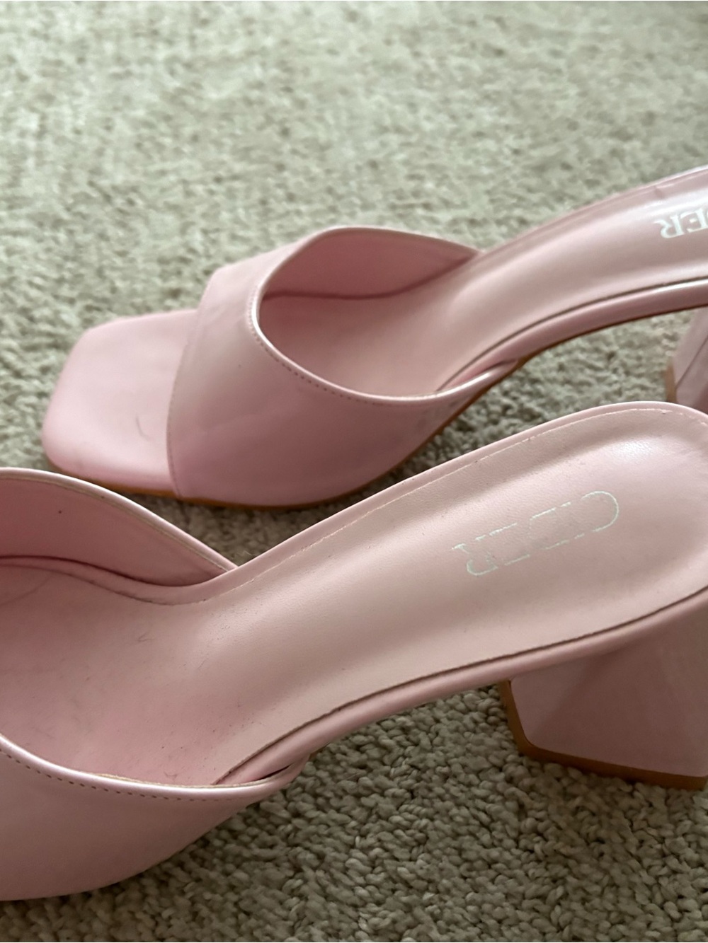 Cider Pink Square-Toe Block Heel Slide Sandals